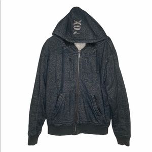 FOX Racing Faux Fur Lined Full Zip Hoodie Jacket Warm Black/Gray Large L Hooded